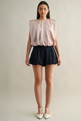 KAMARI SHOULDER PADDED PLEAT DRETAIL SLEEVELESS TOP