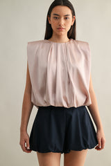 KAMARI SHOULDER PADDED PLEAT DRETAIL SLEEVELESS TOP
