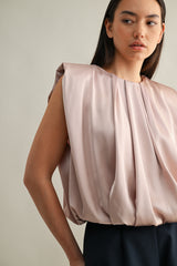 KAMARI SHOULDER PADDED PLEAT DRETAIL SLEEVELESS TOP