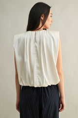 KAMARI SHOULDER PADDED PLEAT DRETAIL SLEEVELESS TOP