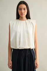 KAMARI SHOULDER PADDED PLEAT DRETAIL SLEEVELESS TOP