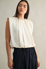 KAMARI SHOULDER PADDED PLEAT DRETAIL SLEEVELESS TOP