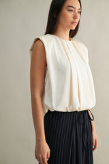 KAMARI SHOULDER PADDED PLEAT DRETAIL SLEEVELESS TOP