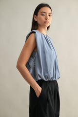 KAMARI SHOULDER PADDED PLEAT DRETAIL SLEEVELESS TOP