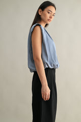 KAMARI SHOULDER PADDED PLEAT DRETAIL SLEEVELESS TOP