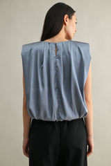 KAMARI SHOULDER PADDED PLEAT DRETAIL SLEEVELESS TOP
