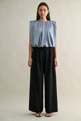 KAMARI SHOULDER PADDED PLEAT DRETAIL SLEEVELESS TOP