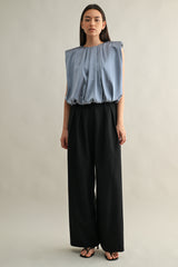 KAMARI SHOULDER PADDED PLEAT DRETAIL SLEEVELESS TOP