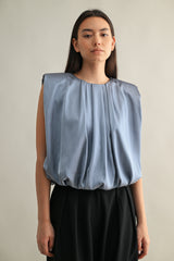 KAMARI SHOULDER PADDED PLEAT DRETAIL SLEEVELESS TOP