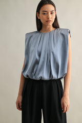KAMARI SHOULDER PADDED PLEAT DRETAIL SLEEVELESS TOP