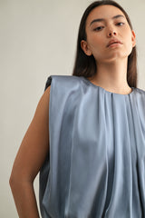 KAMARI SHOULDER PADDED PLEAT DRETAIL SLEEVELESS TOP