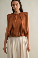 KAMARI SHOULDER PADDED PLEAT DRETAIL SLEEVELESS TOP