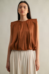 KAMARI SHOULDER PADDED PLEAT DRETAIL SLEEVELESS TOP