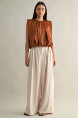 KAMARI SHOULDER PADDED PLEAT DRETAIL SLEEVELESS TOP