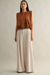 KAMARI SHOULDER PADDED PLEAT DRETAIL SLEEVELESS TOP