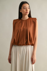 KAMARI SHOULDER PADDED PLEAT DRETAIL SLEEVELESS TOP