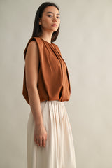 KAMARI SHOULDER PADDED PLEAT DRETAIL SLEEVELESS TOP