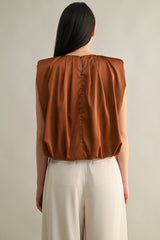 KAMARI SHOULDER PADDED PLEAT DRETAIL SLEEVELESS TOP