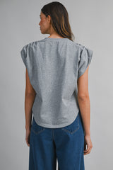 ALEXANDRA MUSCLE SLEEVE SHIRRING TOP