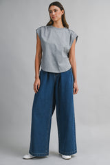 ALEXANDRA MUSCLE SLEEVE SHIRRING TOP