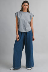 ALEXANDRA MUSCLE SLEEVE SHIRRING TOP