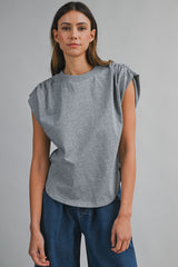 ALEXANDRA MUSCLE SLEEVE SHIRRING TOP