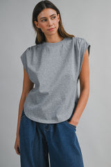 ALEXANDRA MUSCLE SLEEVE SHIRRING TOP