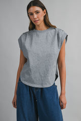 ALEXANDRA MUSCLE SLEEVE SHIRRING TOP