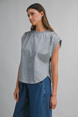 ALEXANDRA MUSCLE SLEEVE SHIRRING TOP