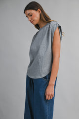 ALEXANDRA MUSCLE SLEEVE SHIRRING TOP