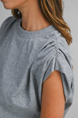ALEXANDRA MUSCLE SLEEVE SHIRRING TOP
