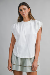 ALEXANDRA MUSCLE SLEEVE SHIRRING TOP