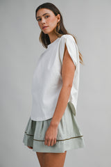 ALEXANDRA MUSCLE SLEEVE SHIRRING TOP