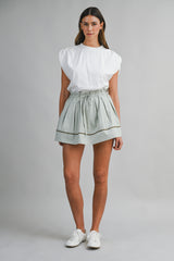 ALEXANDRA MUSCLE SLEEVE SHIRRING TOP