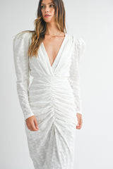HWASA DEEP V NECK FRONT SHIRRING DRESS // 24 SS