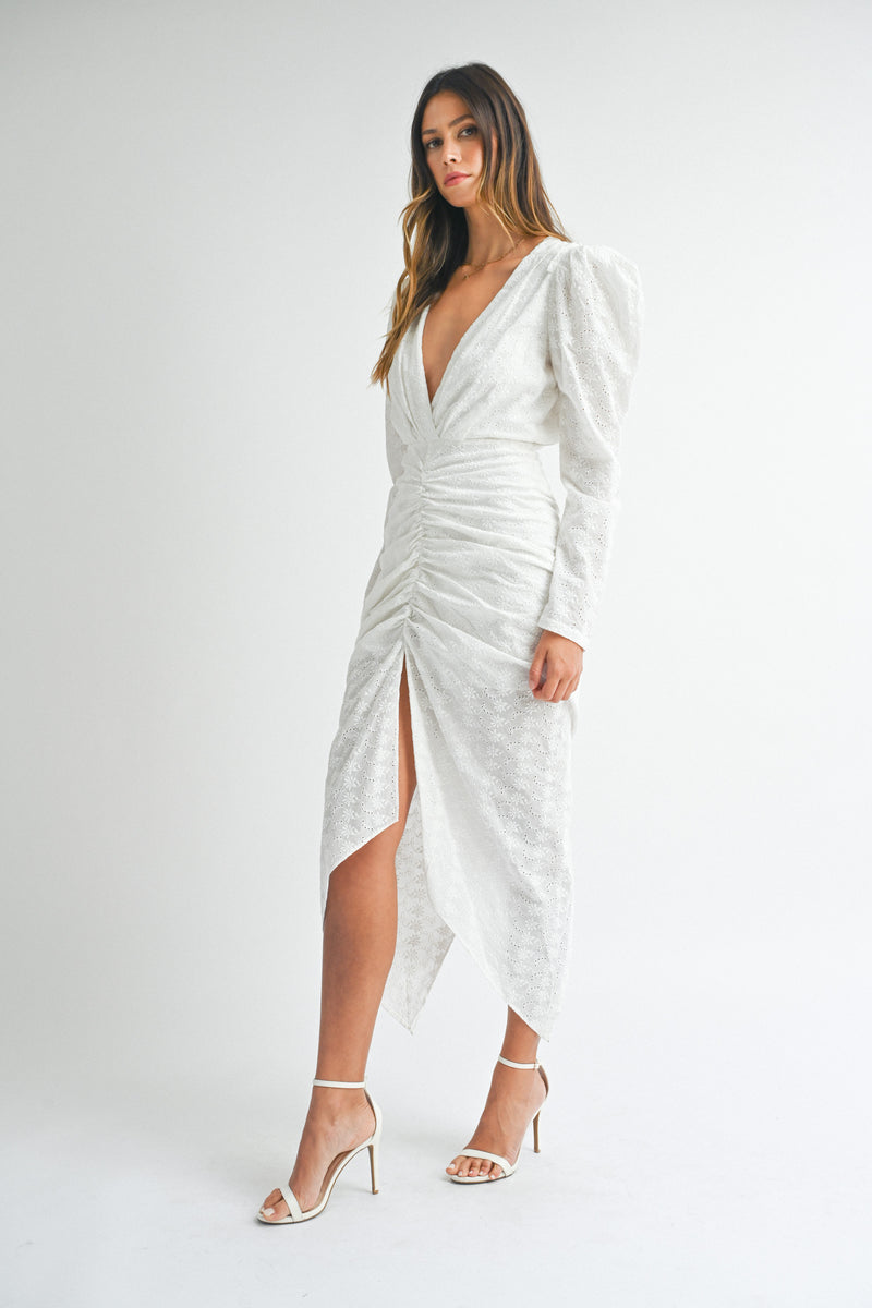 HWASA DEEP V NECK FRONT SHIRRING DRESS // 24 SS