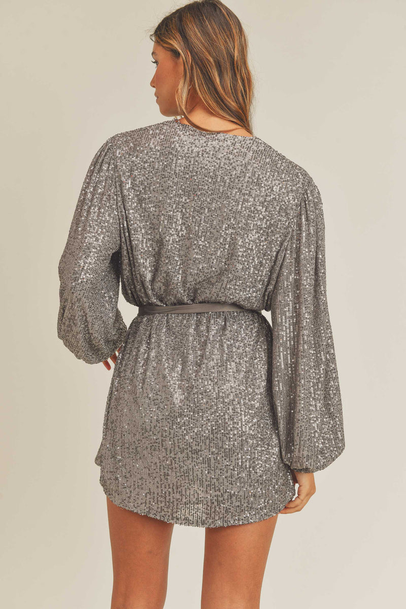 NOOR SEQUIN WRAP DRESS