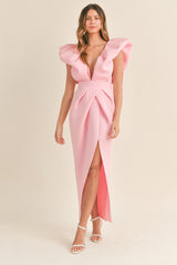 PAYTON V NECK PUFF SLEEVE MAXI DRESS