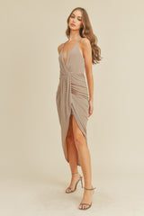 REINA DRAPED SKIRT DETAIL MIDI DRESS