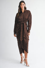 KATE JACQUARD LONG SLEEVE MIDI DRESS