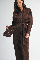 KATE JACQUARD LONG SLEEVE MIDI DRESS