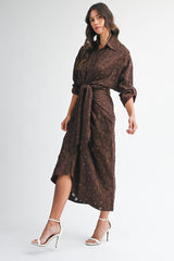KATE JACQUARD LONG SLEEVE MIDI DRESS