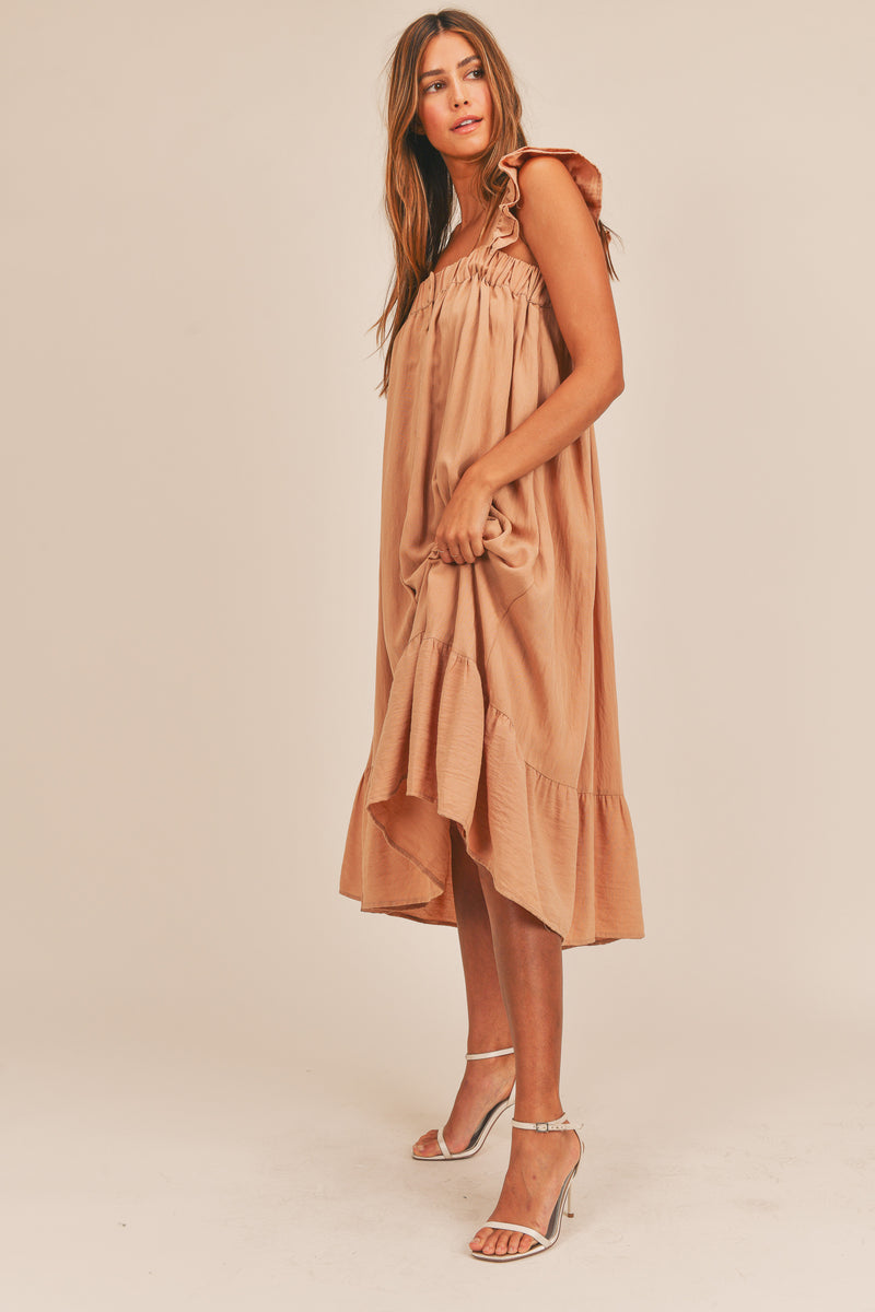 BOAH RUFFLE SLEEVE DETAIL MIDI DRESS