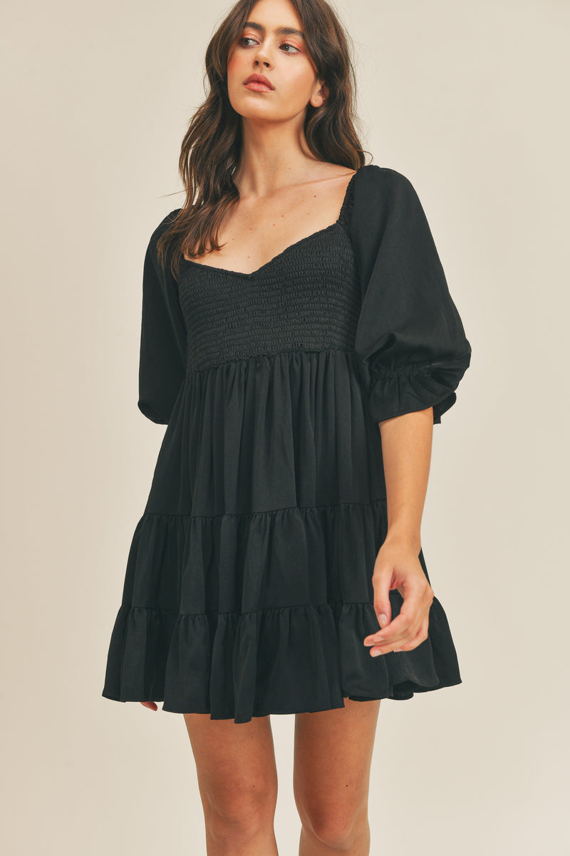 EMORY SMOCKED RUFFLE MINI DRESS