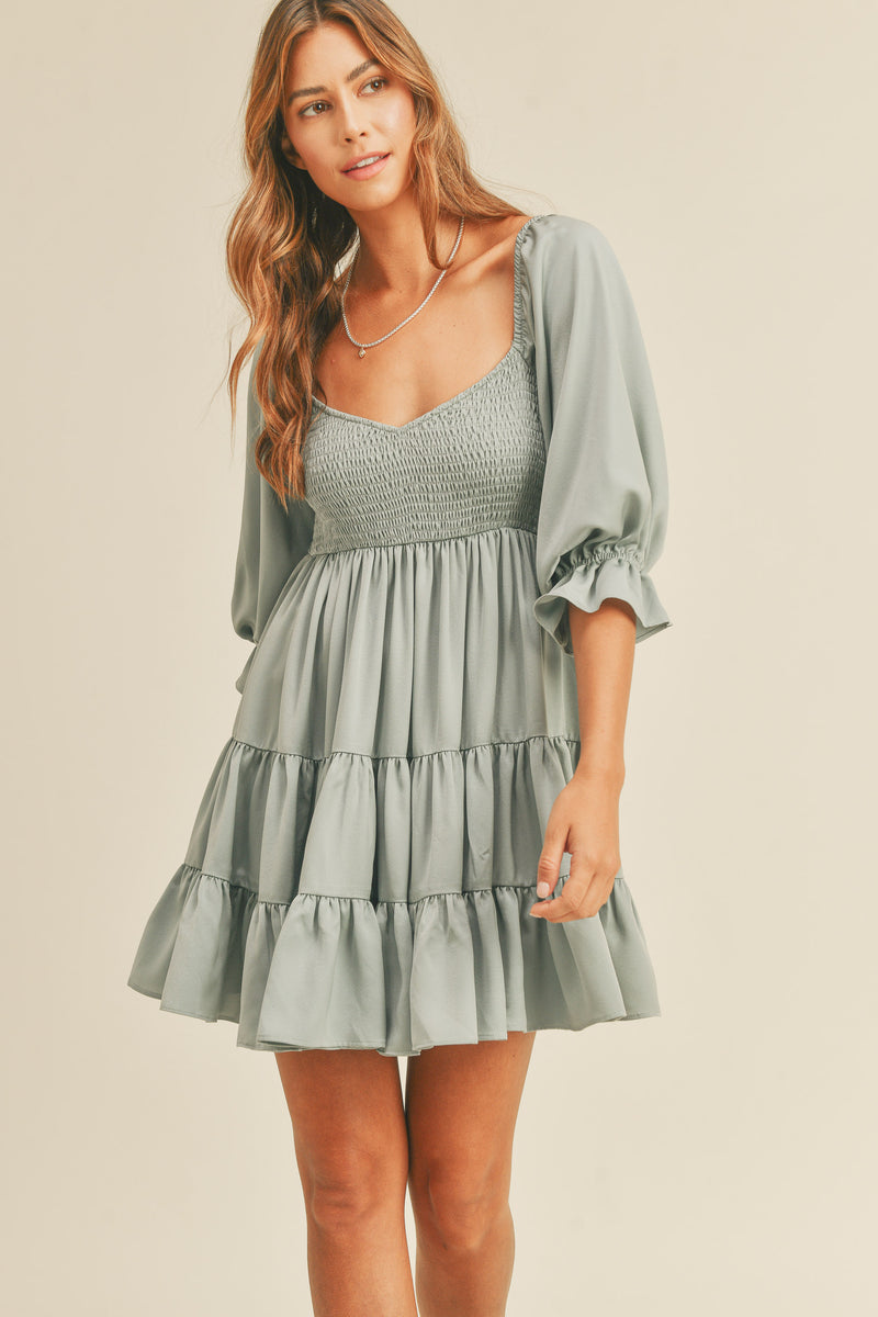 EMORY SMOCKED RUFFLE MINI DRESS