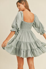 EMORY SMOCKED RUFFLE MINI DRESS