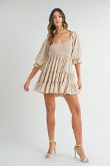 EMORY SMOCKED RUFFLE MINI DRESS