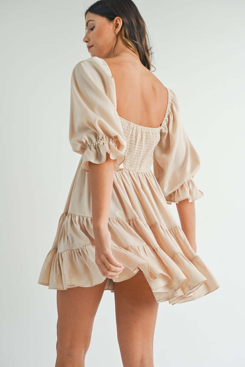 EMORY SMOCKED RUFFLE MINI DRESS