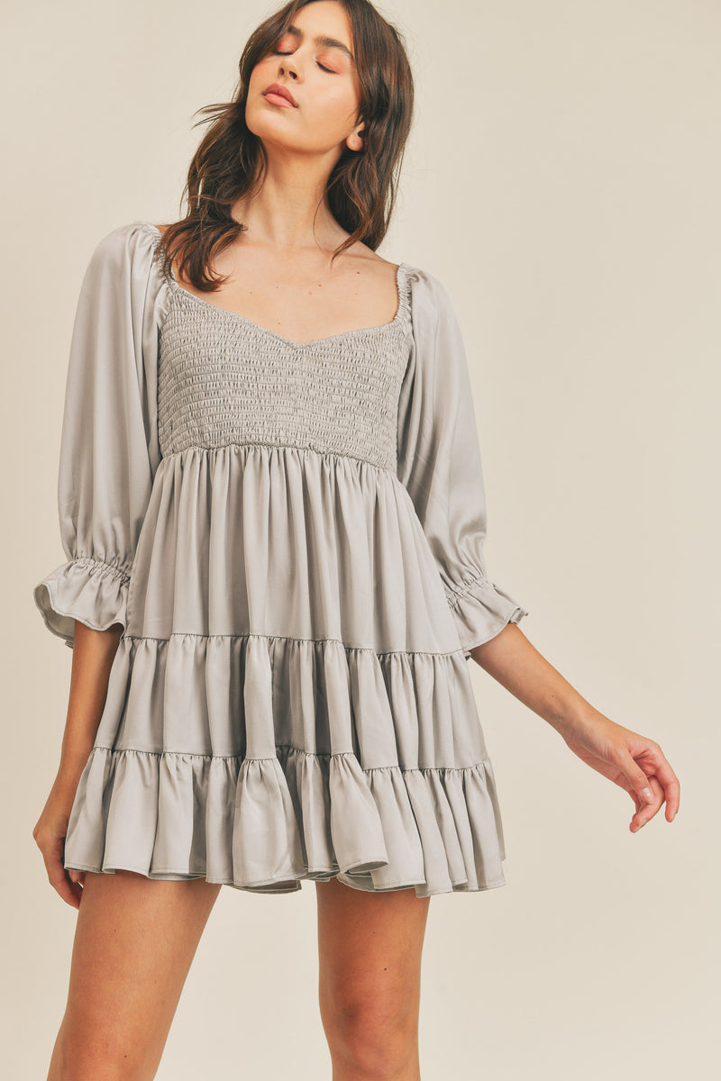 EMORY SMOCKED RUFFLE MINI DRESS