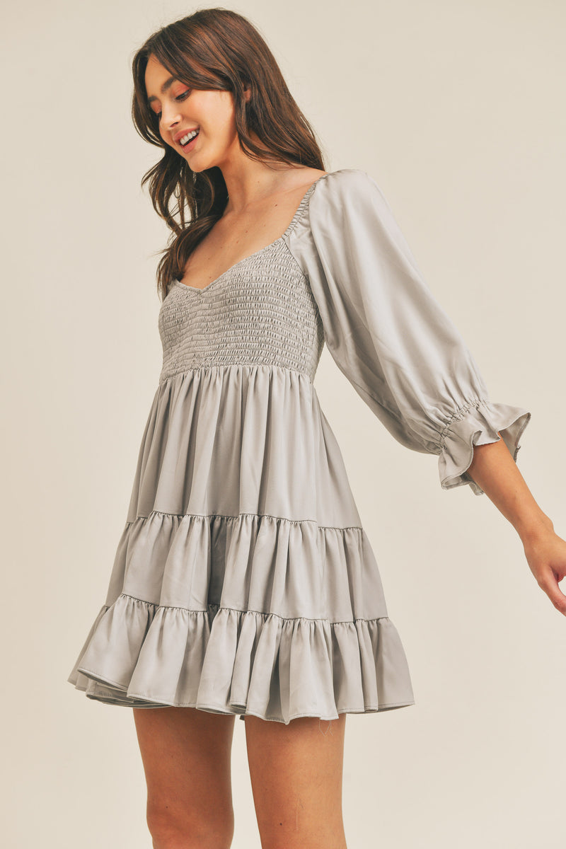 EMORY SMOCKED RUFFLE MINI DRESS